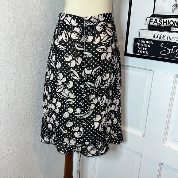 Vintage Sonia Rykiel Black & Ivory Cherry Print Linen Skirt Set Size 38/6US - Picture 8 of 15